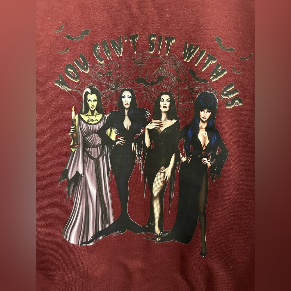 Graphic 'You Can't Sit With Us' Gothic Women Sweatshirt- Maroon
